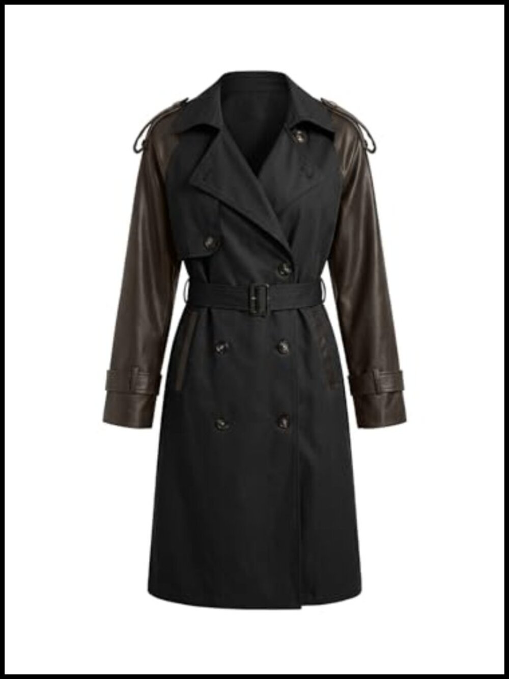 Women's Long Windproof Trench Coat Belted Waist Double Breasted